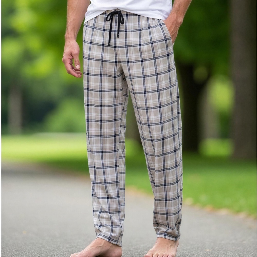 Nautica Mens Cozy Fleece Plaid Pajama Pants Grey Blue XL NWT
